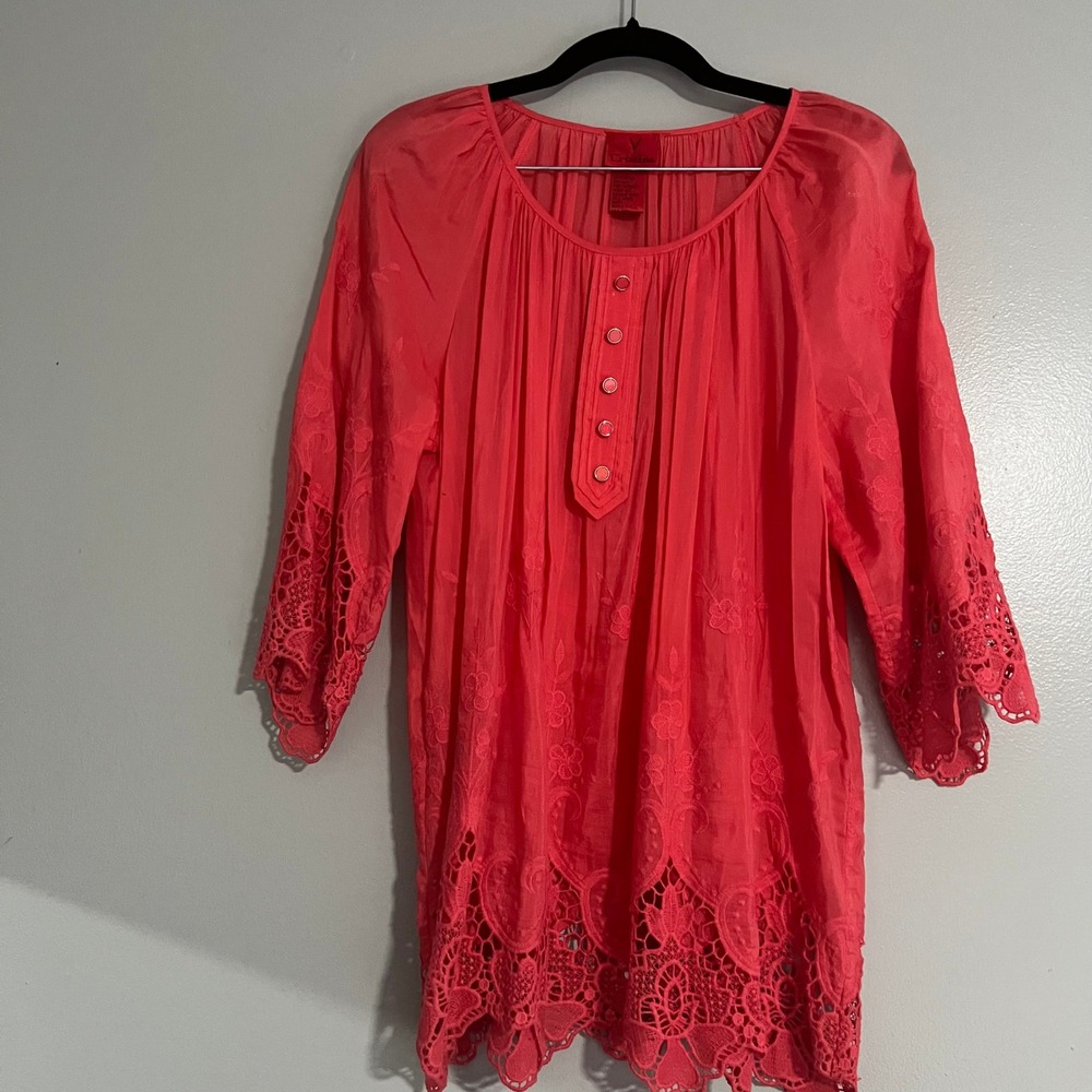 Women’s Coral Crochet-Hem Tunic Top